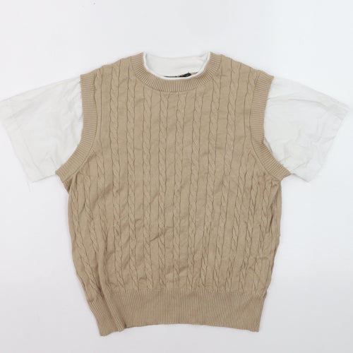 Dunnes Women Beige Cable-Knit Sleeveless Vest Jumper Size S