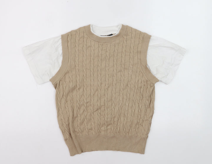 Dunnes Women Beige Cable-Knit Sleeveless Vest Jumper Size S