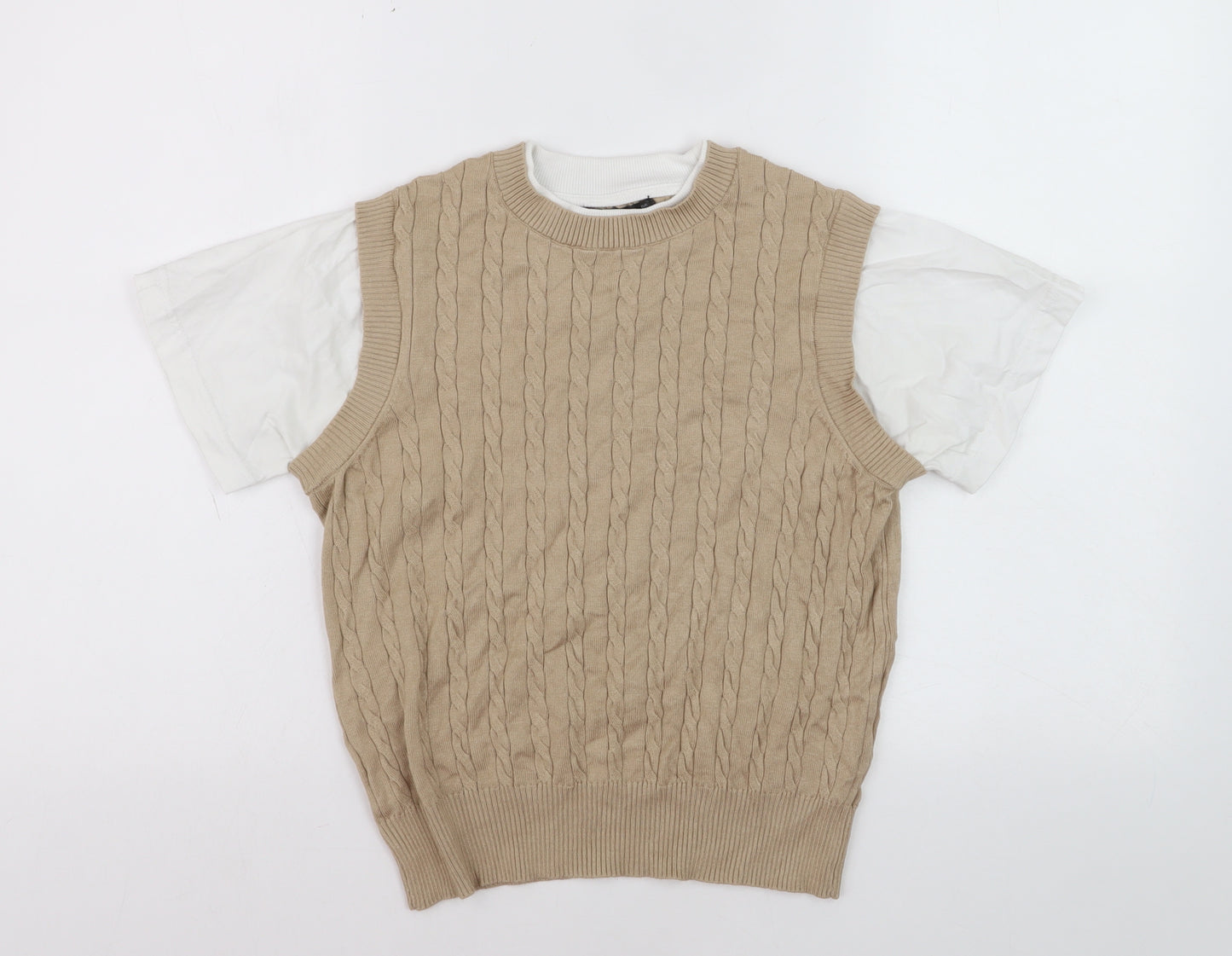 Dunnes Women Beige Cable-Knit Sleeveless Vest Jumper Size S