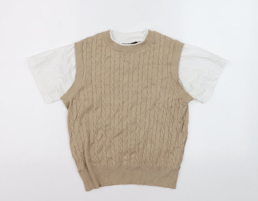 Dunnes Women Beige Cable-Knit Sleeveless Vest Jumper Size S
