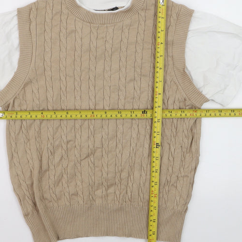 Dunnes Women Beige Cable-Knit Sleeveless Vest Jumper Size S