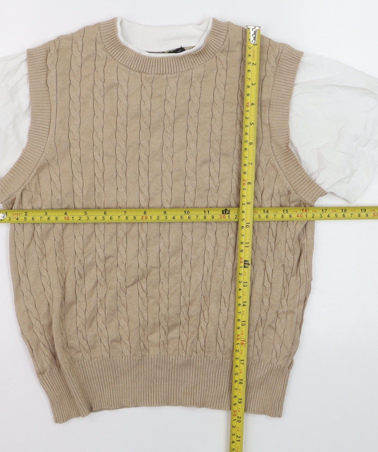 Dunnes Women Beige Cable-Knit Sleeveless Vest Jumper Size S