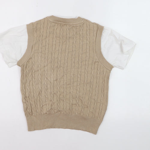 Dunnes Women Beige Cable-Knit Sleeveless Vest Jumper Size S