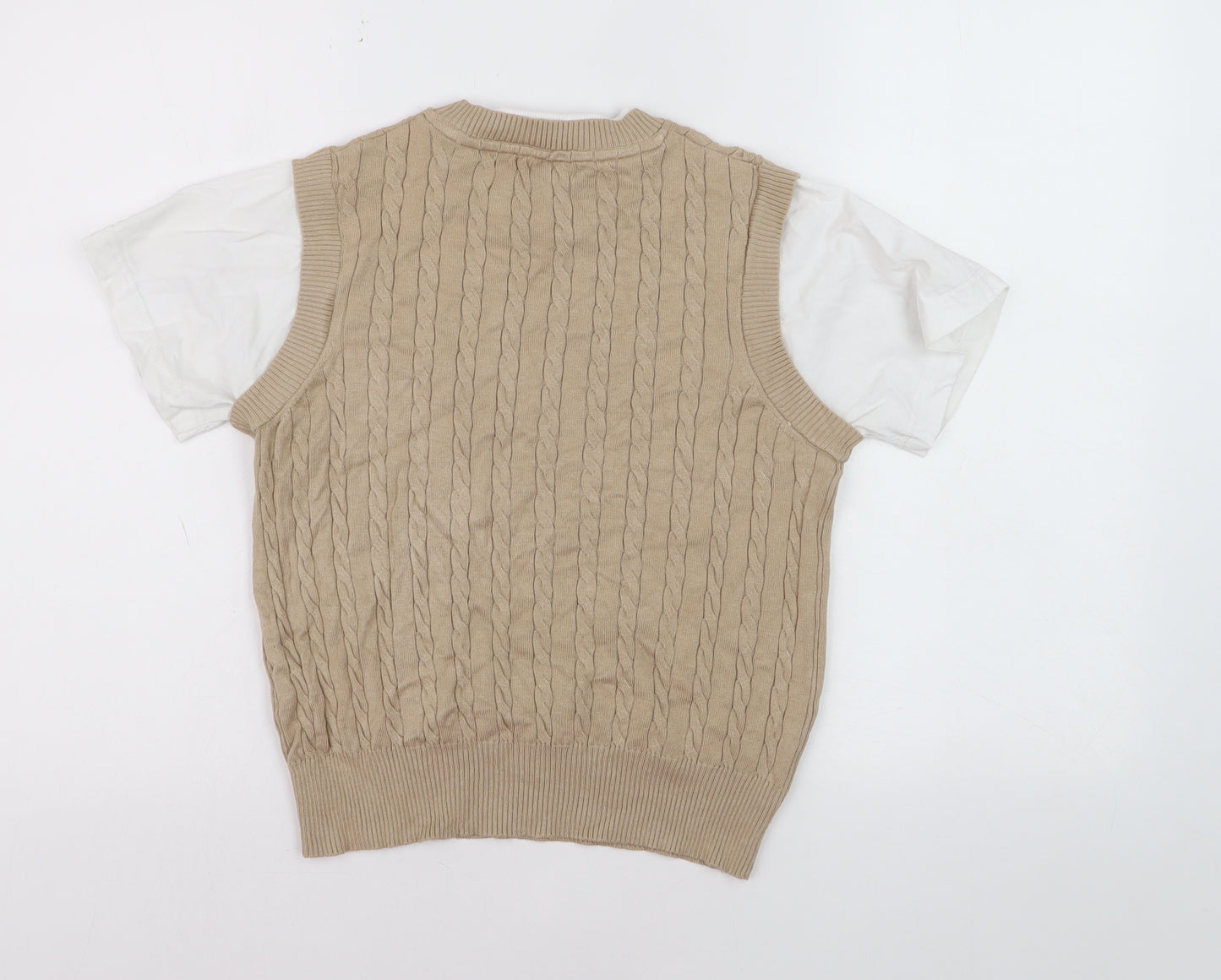 Dunnes Women Beige Cable-Knit Sleeveless Vest Jumper Size S