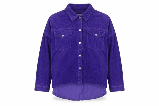 Front view of Zara Women's Purple Corduroy Button-Up Shirt, size 12