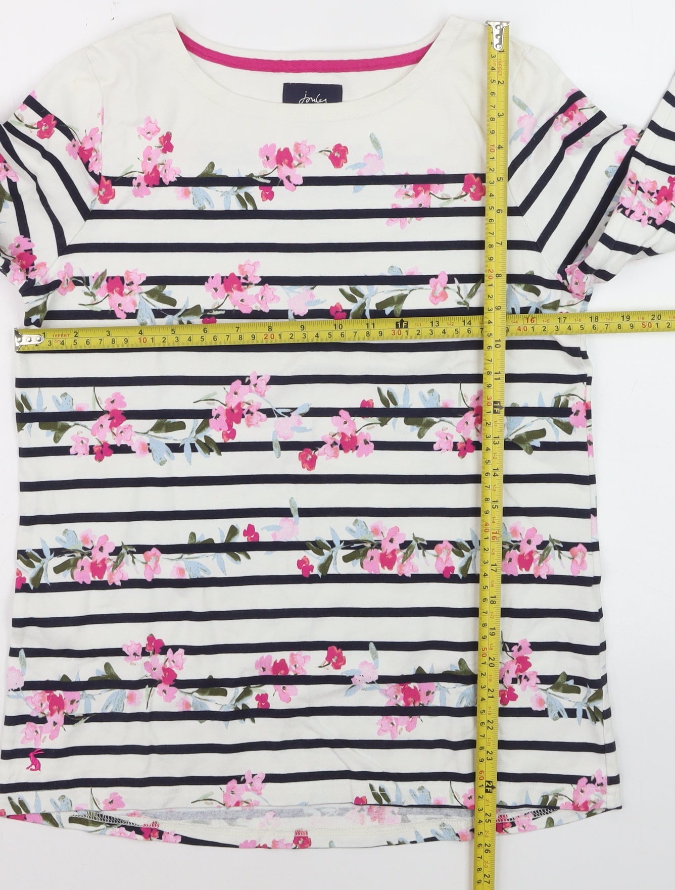 Joules Womens Multicoloured Floral Striped Long Sleeve Cotton T-Shirt UK 12