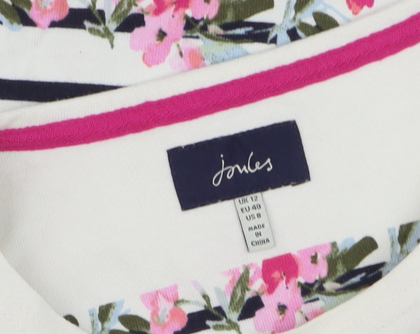 Joules Womens Multicoloured Floral Striped Long Sleeve Cotton T-Shirt UK 12