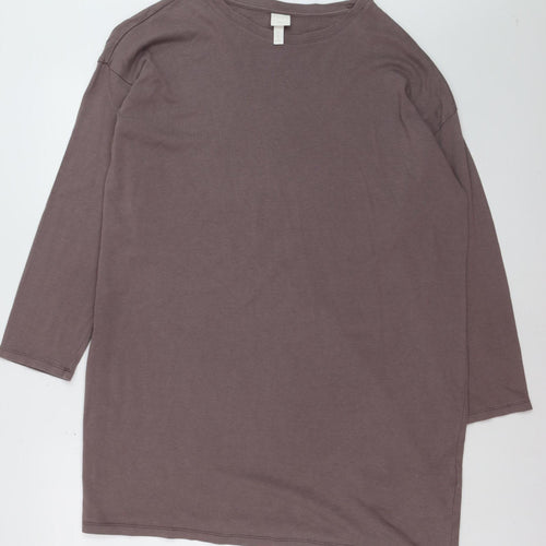 H&M Women Brown Basic 3/4 Sleeve Crew Neck Cotton T-Shirt M