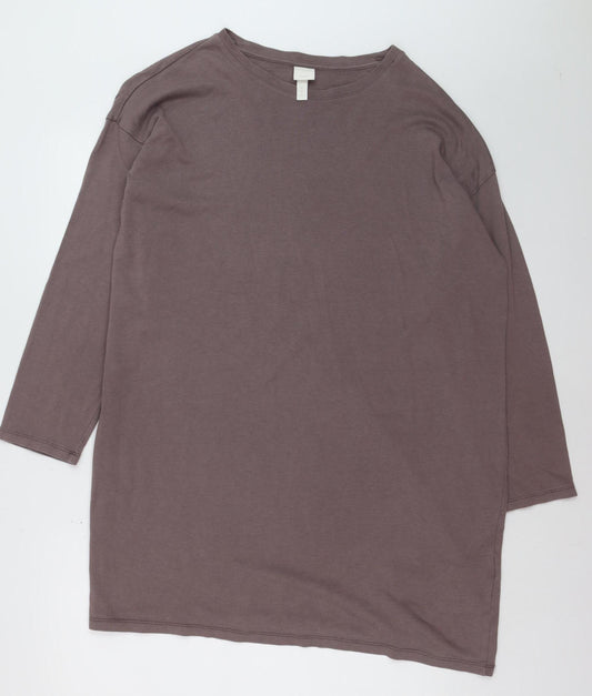 H&M Women Brown Basic 3/4 Sleeve Crew Neck Cotton T-Shirt M