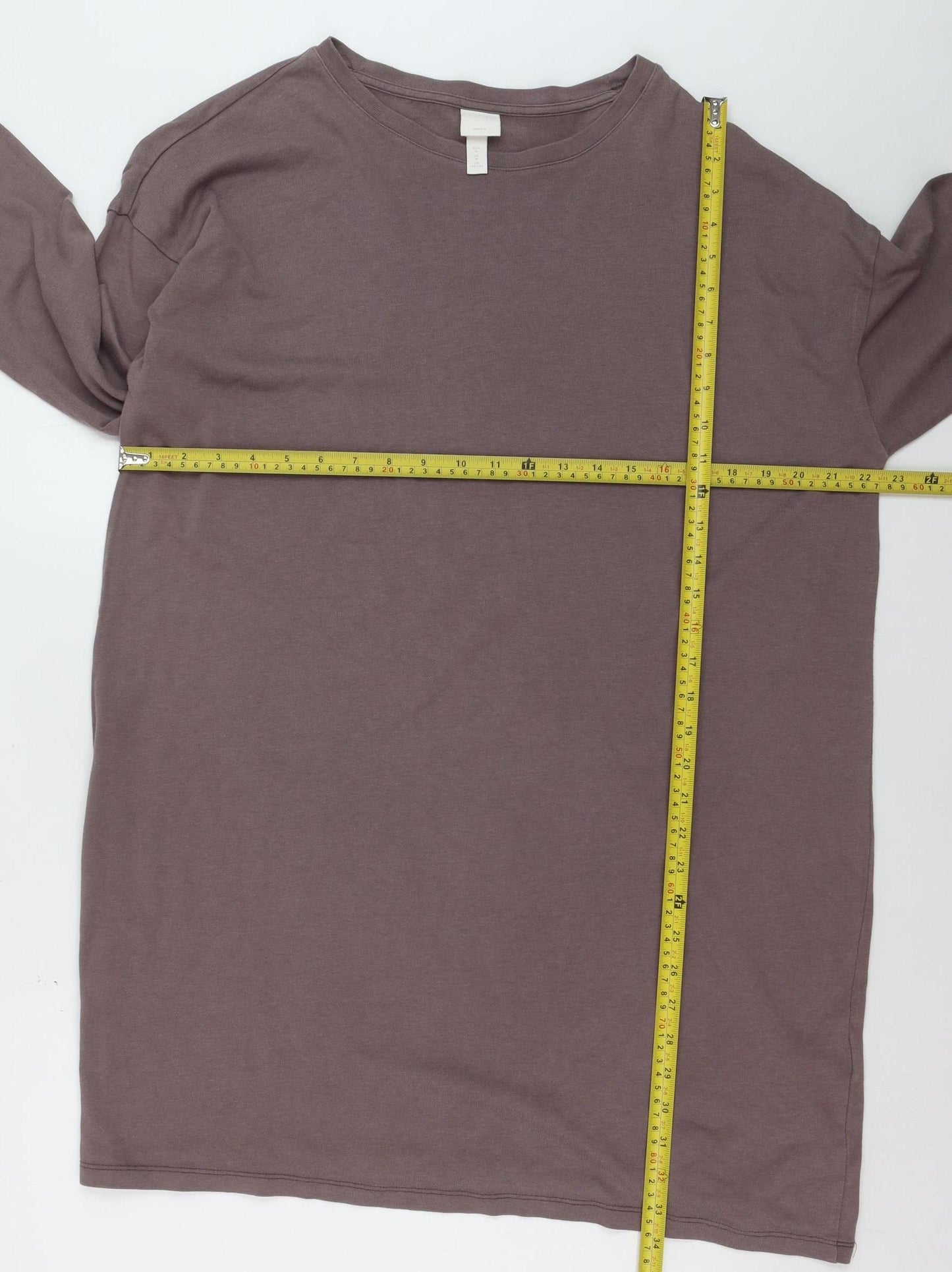 H&M Women Brown Basic 3/4 Sleeve Crew Neck Cotton T-Shirt M