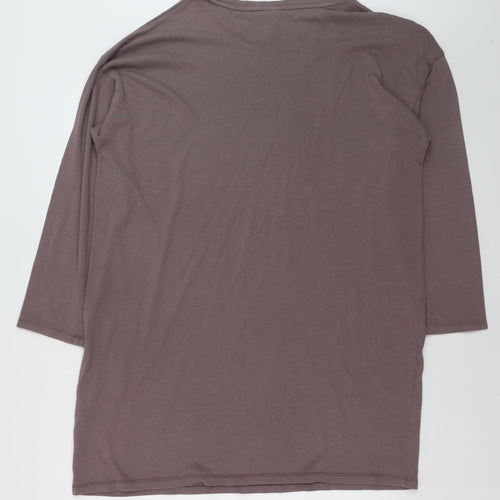 H&M Women Brown Basic 3/4 Sleeve Crew Neck Cotton T-Shirt M
