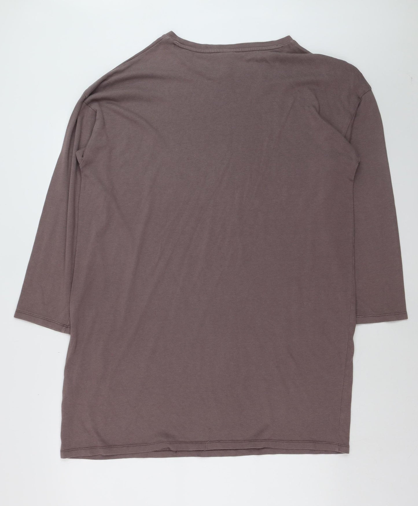 H&M Women Brown Basic 3/4 Sleeve Crew Neck Cotton T-Shirt M