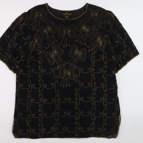 Razzle Dazzle Women's Black Beaded Silk Blouse Size 16