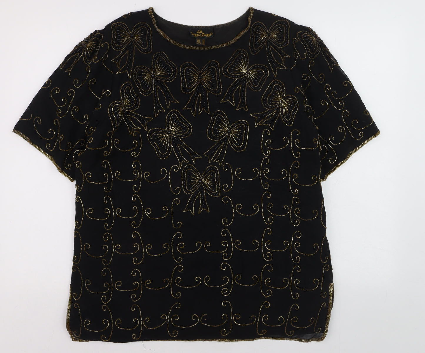 Razzle Dazzle Women's Black Beaded Silk Blouse Size 16