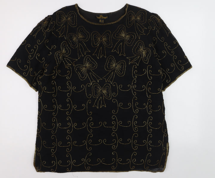 Razzle Dazzle Women's Black Beaded Silk Blouse Size 16