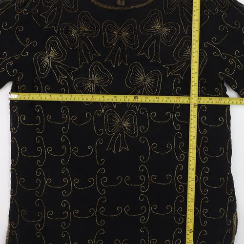 Razzle Dazzle Women's Black Beaded Silk Blouse Size 16