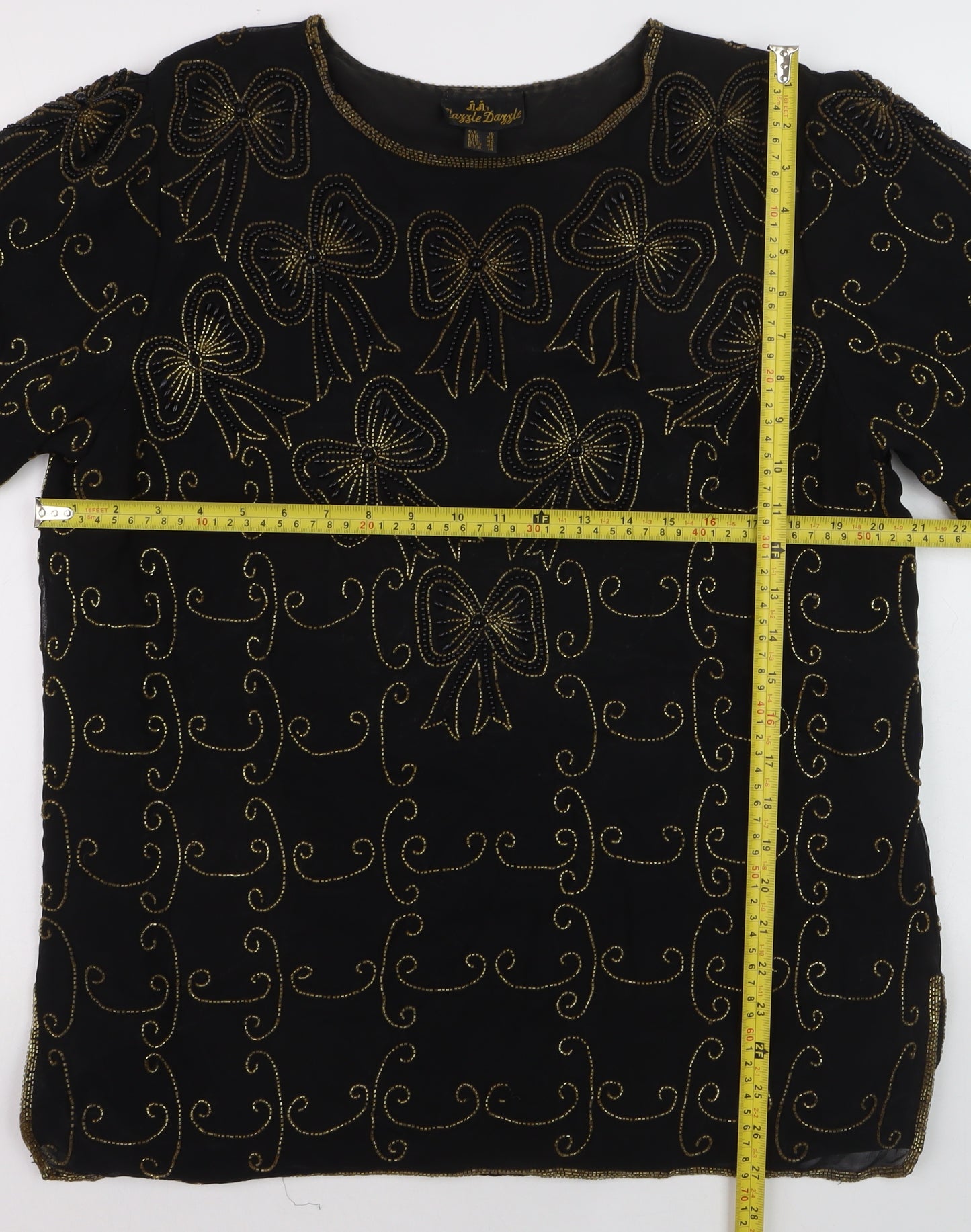 Razzle Dazzle Women's Black Beaded Silk Blouse Size 16
