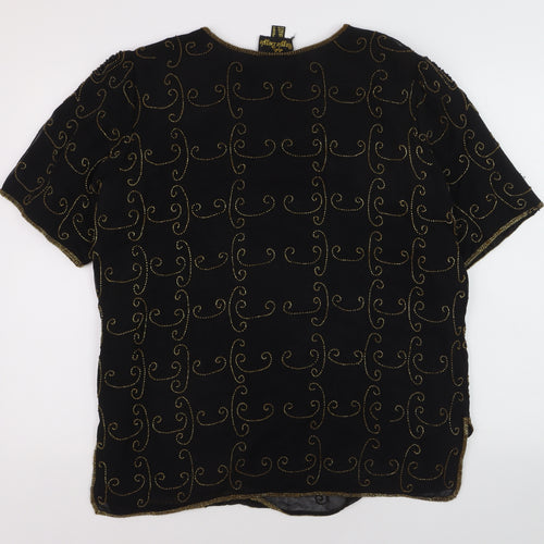 Razzle Dazzle Women's Black Beaded Silk Blouse Size 16