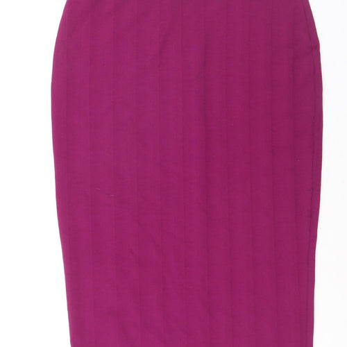 Zara Women Purple Pencil Skirt L Stretch Jersey Knee Length