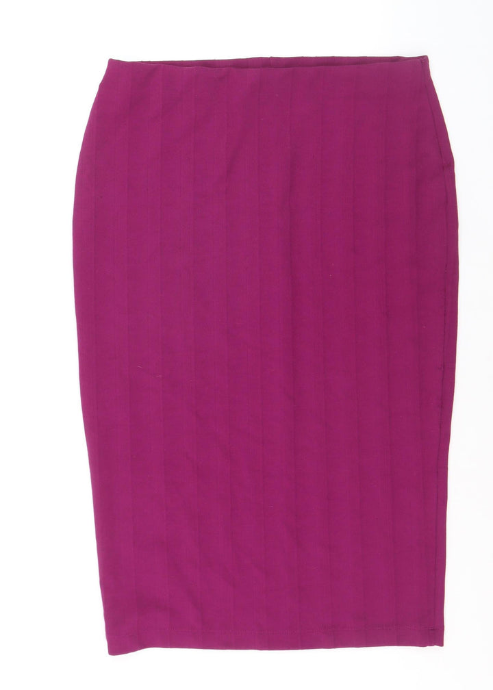 Zara Women Purple Pencil Skirt L Stretch Jersey Knee Length