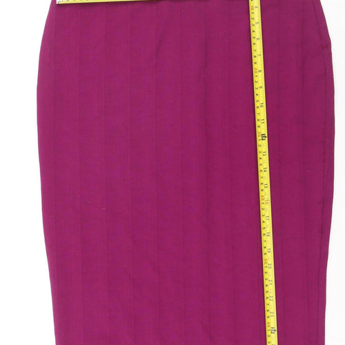 Zara Women Purple Pencil Skirt L Stretch Jersey Knee Length