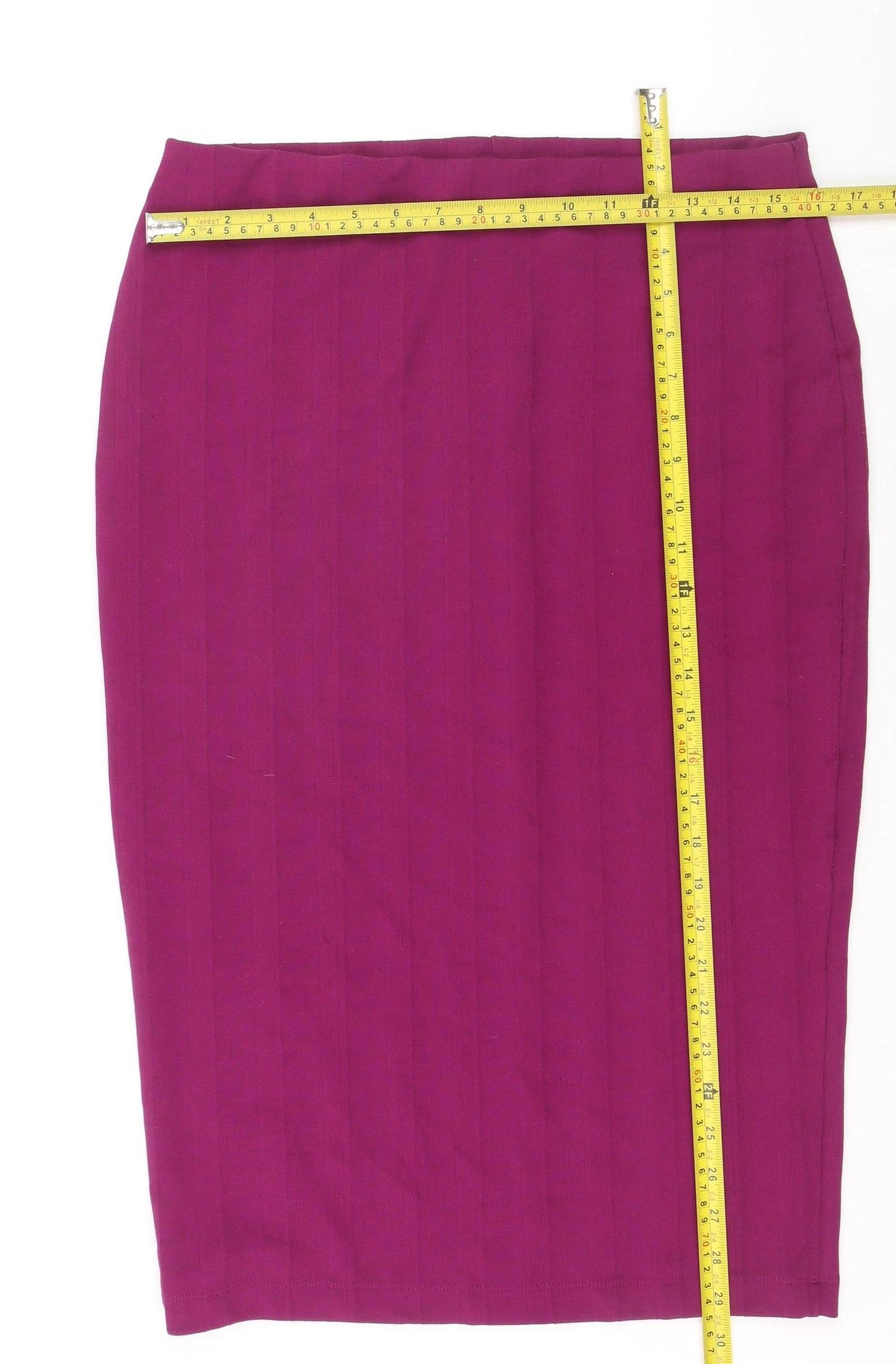 Zara Women Purple Pencil Skirt L Stretch Jersey Knee Length