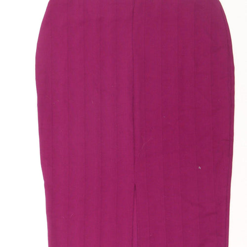 Zara Women Purple Pencil Skirt L Stretch Jersey Knee Length