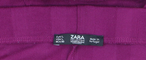 Zara Women Purple Pencil Skirt L Stretch Jersey Knee Length