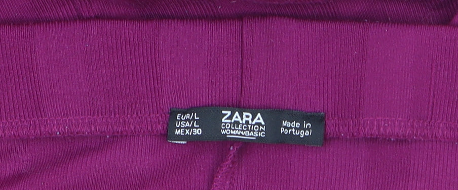 Zara Women Purple Pencil Skirt L Stretch Jersey Knee Length