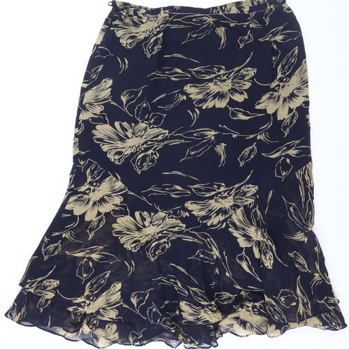 Jacques Vert Women Blue Floral Flare Midi Skirt Size 18