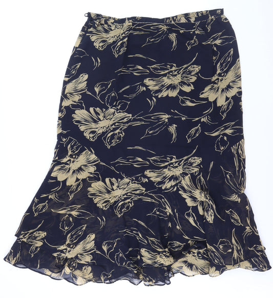 Jacques Vert Women Blue Floral Flare Midi Skirt Size 18