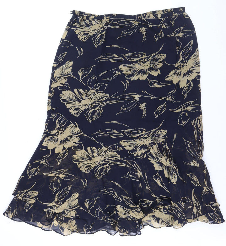 Jacques Vert Women Blue Floral Flare Midi Skirt Size 18