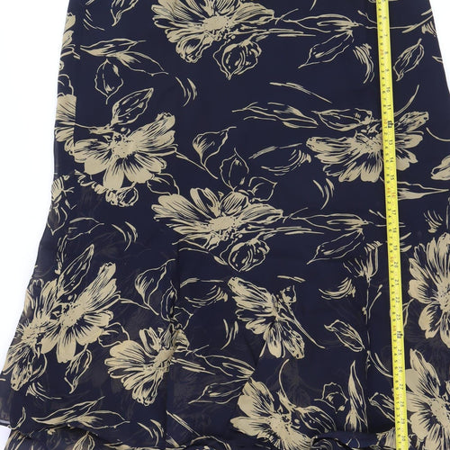 Jacques Vert Women Blue Floral Flare Midi Skirt Size 18
