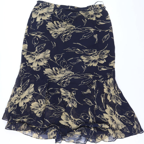 Jacques Vert Women Blue Floral Flare Midi Skirt Size 18