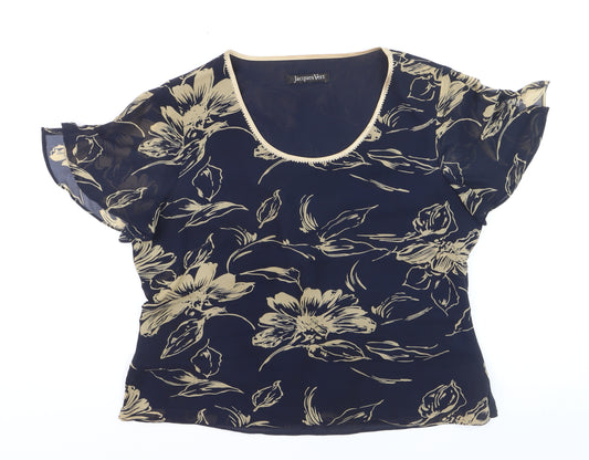 Jacques Vert Womens Blue Floral Chiffon Tunic Blouse Size 14