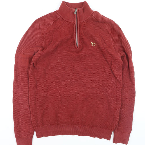 XV Kings Men's Red Cotton 1/2 Zip Knit Sweatshirt M