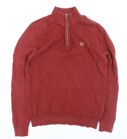XV Kings Men's Red Cotton 1/2 Zip Knit Sweatshirt M