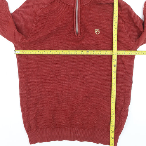 XV Kings Men's Red Cotton 1/2 Zip Knit Sweatshirt M