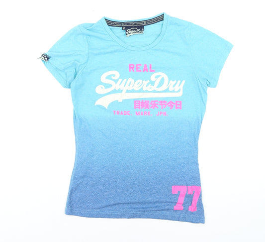 Superdry Womens Blue Gradient Logo Print T-Shirt Size M