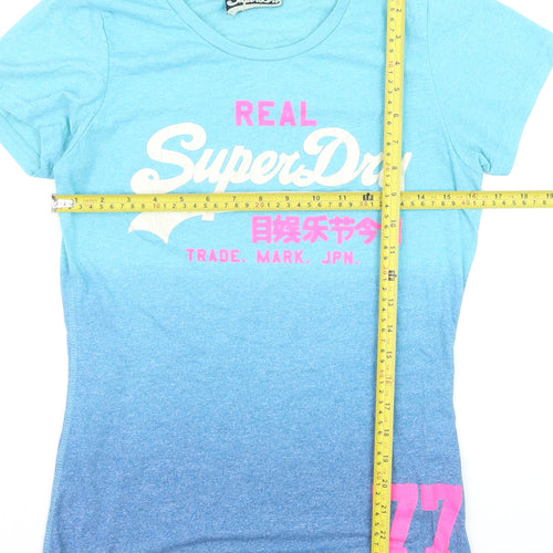Superdry Womens Blue Gradient Logo Print T-Shirt Size M
