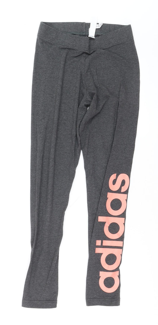 adidas Women’s Grey S Leggings Logo Athleisure Stretch Cotton