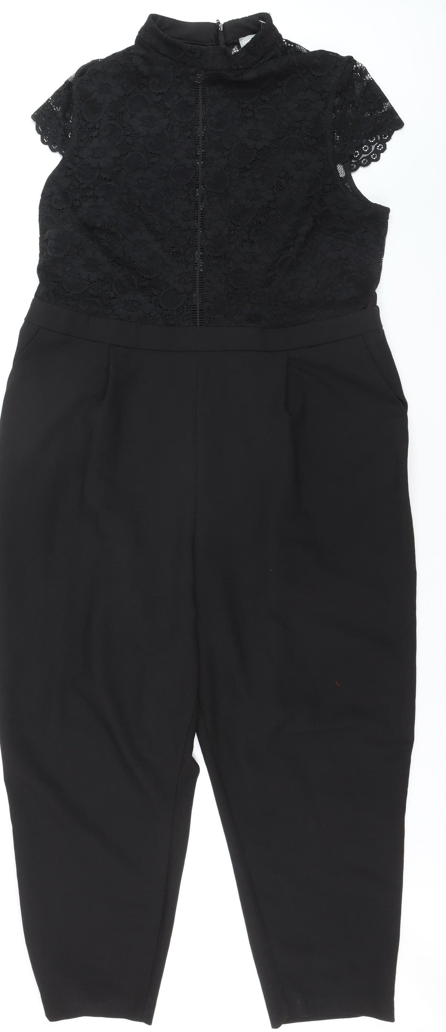 ASOS Women's Black Lace High Neck Short Sleeve Jumpsuit Size 20