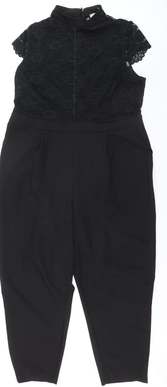 ASOS Women's Black Lace High Neck Short Sleeve Jumpsuit Size 20