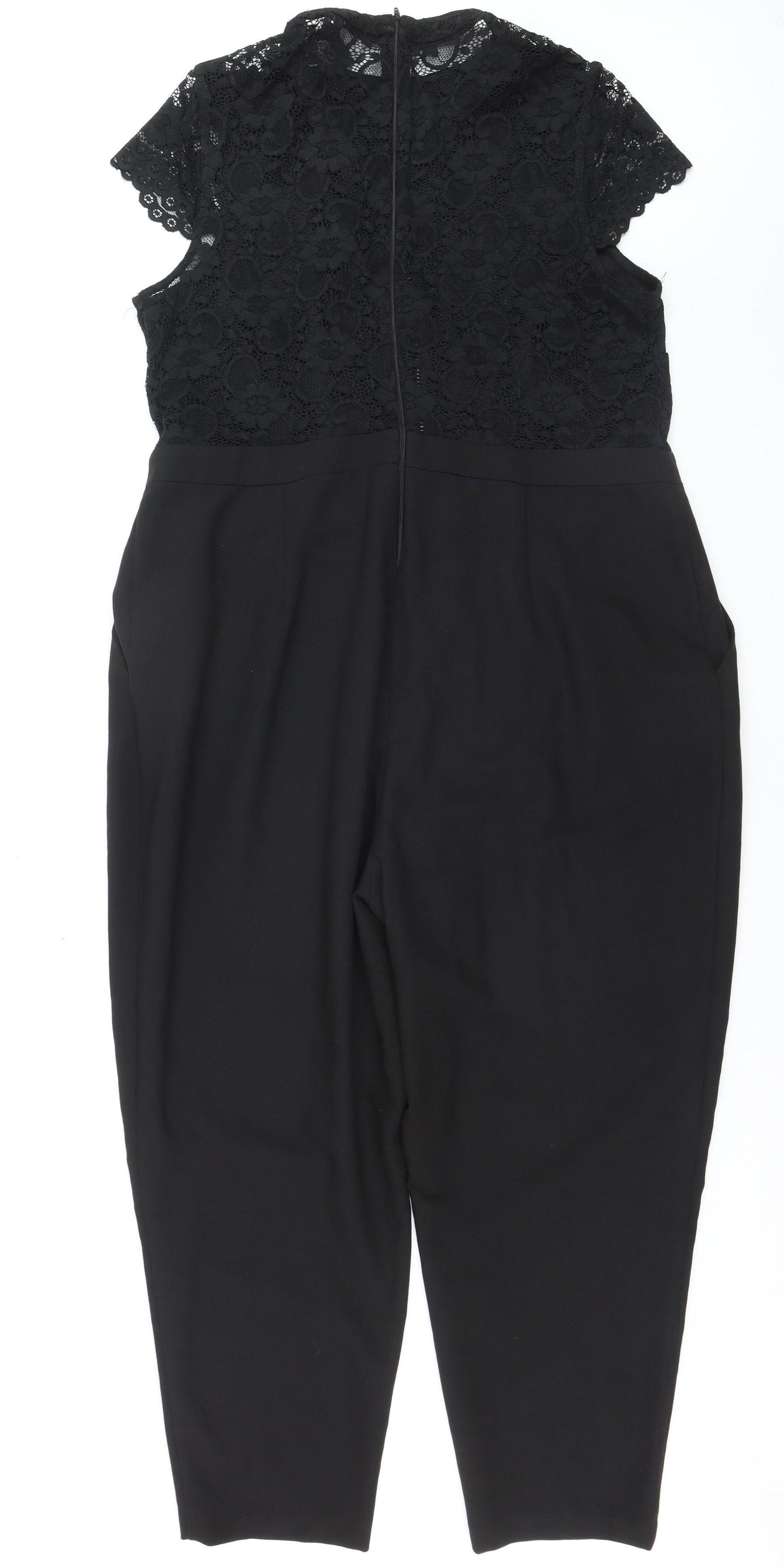 ASOS Women's Black Lace High Neck Short Sleeve Jumpsuit Size 20