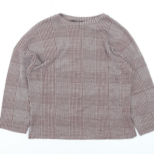 ZARA Women Brown Check Knit Pullover Jumper Size M