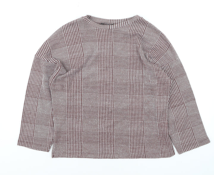 ZARA Women Brown Check Knit Pullover Jumper Size M
