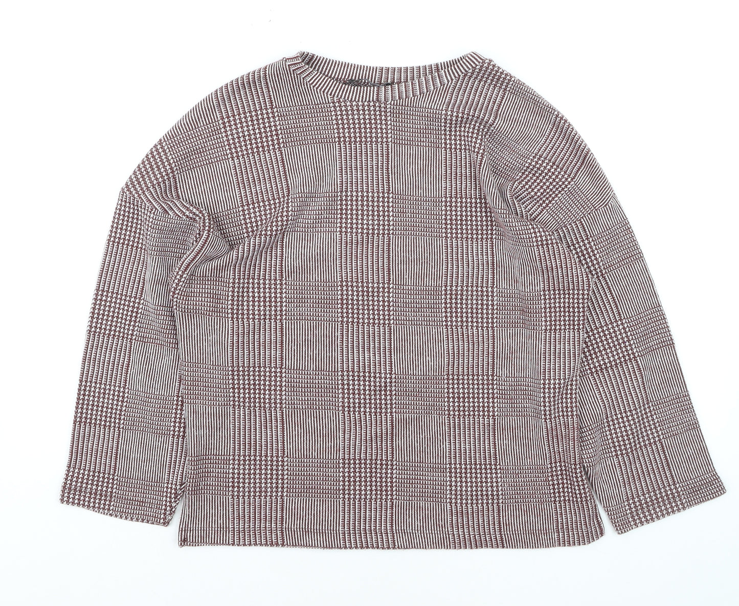 ZARA Women Brown Check Knit Pullover Jumper Size M