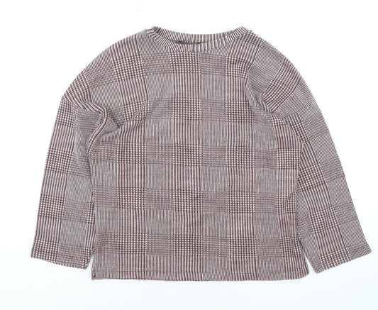 ZARA Women Brown Check Knit Pullover Jumper Size M