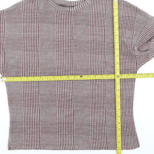ZARA Women Brown Check Knit Pullover Jumper Size M