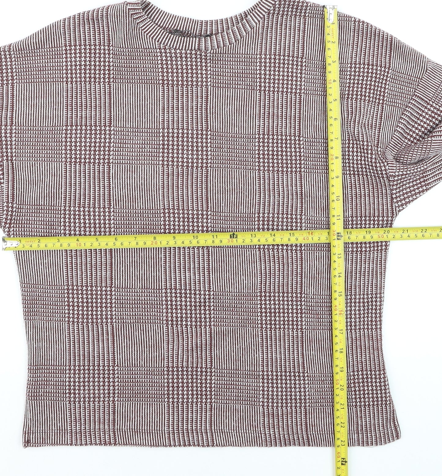 ZARA Women Brown Check Knit Pullover Jumper Size M